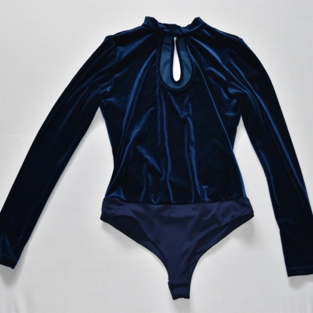 Shinestar Velour High Neck Keyhole Bodysuit Sz M